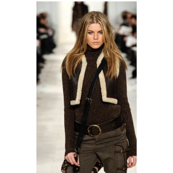 Ralph Lauren Collection Purple Label Cropped Shearling Vest Leather Runway Top - Picture 5 of 16